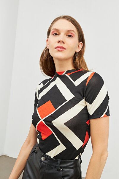 Bukamiss Women's Pyramid Patterned Short Sleeve Blouse