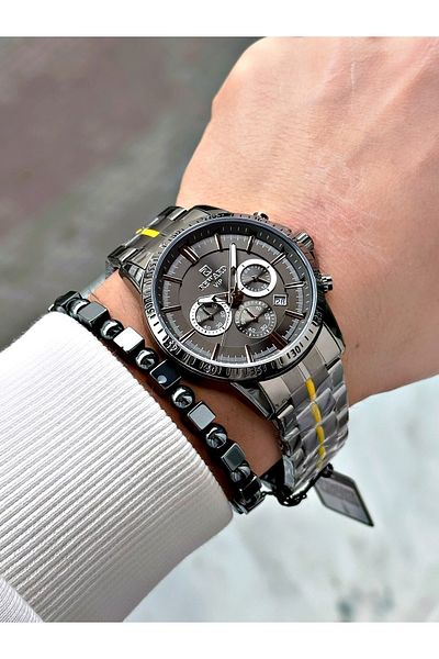 Reward Smoked Color Functions Active Mid-Strip Steel Cord Men's Wrist Watch + Bracelet
