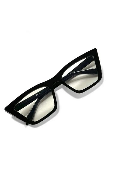 AychaAksesuar Black Cat Eye Frame Uv400 Sunscreen Filterless Transparent Glass Unnumbered Style Glasses