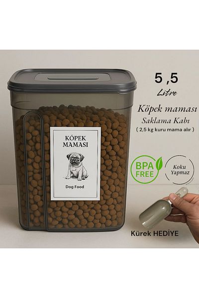 Dem Home Dog Food Storage Container 5.5 Liter Anthracite Color Plastic Organizer Storage Container