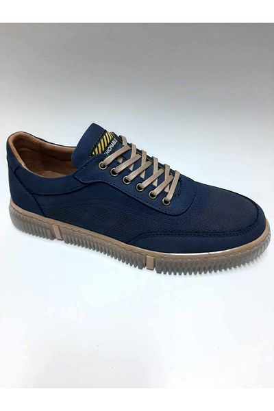 Luis Figo Lui̇s Fi̇go Genuine Leather Lace-Up Navy Blue Summer Men's Shoes