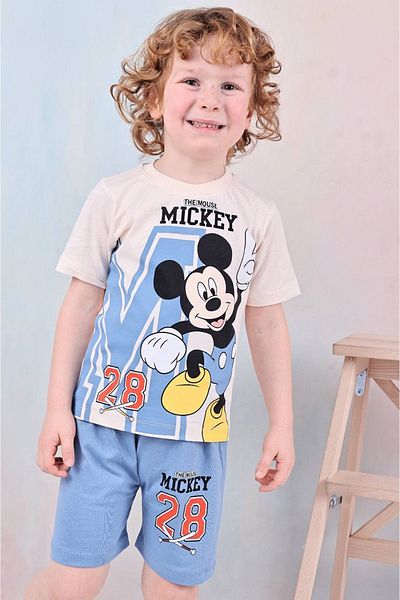 Yağmur Giyim PJKSKT Mickey Mause Model Blue Shorts Set băiat cu mânecă scurtă 7597-M