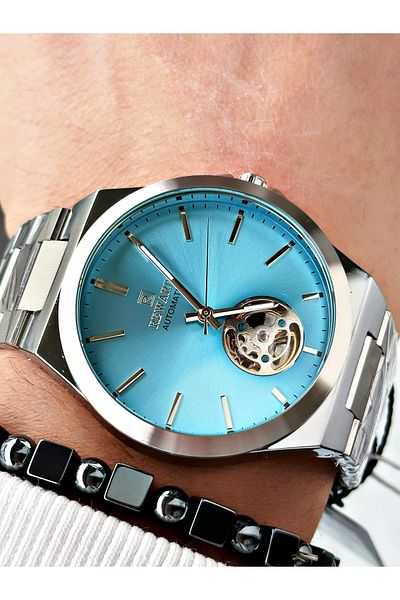 Reward Silver Color Automatic Winding Steel Cord Men's Wrist Watch + Bracelet