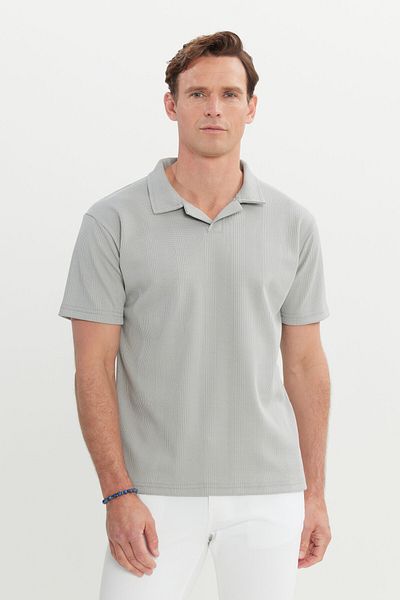 AC&Co / Altınyıldız Classics Pánské světle šedé tričko Relax Fit s ležérním střihem Polo výstřihem