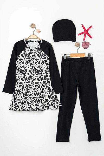 Modomood Kids Girls Long Sleeve Skirt with Floral Print 3 Piece Pool Swimwear Set