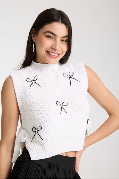 Denivy Ribbon Detailed Knitwear Crop Sweater