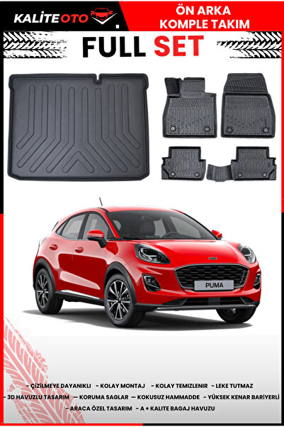 KALİTEOTO Ford Puma 2019-2025 4d Uyumlu Bagaj Havuzu 4d Havuzlu Paspas Seti