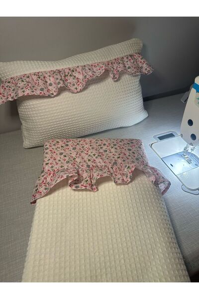 Blue Atelier Tek Kişilik Fırfırlı %100 Pamuk Lüks Çiçekli Pike Takımı