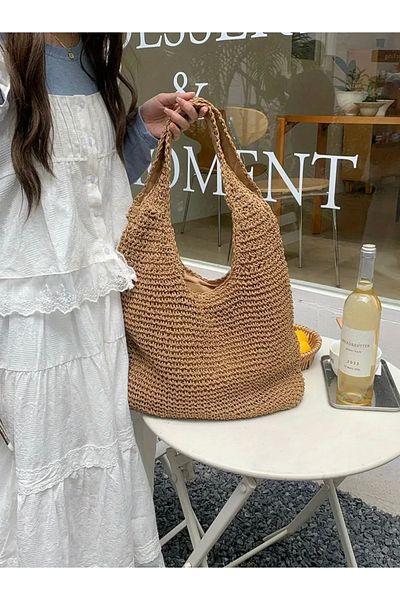 hasır bohem Geantă de plajă pentru femei Bohemian Straw - Funie de hârtie