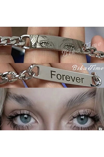 Bika Time Kişiye Özel Göz Portreli Çelik Hediyelik Zincir Bileklik