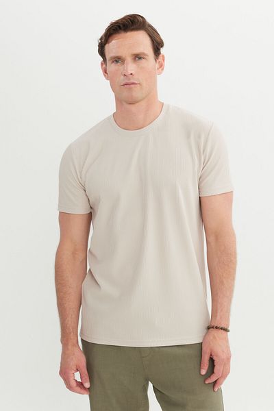 AC&Co / Altınyıldız Classics Ανδρικό ελαστικό μπλουζάκι Stone Slim Fit Slim Fit Crew Neck