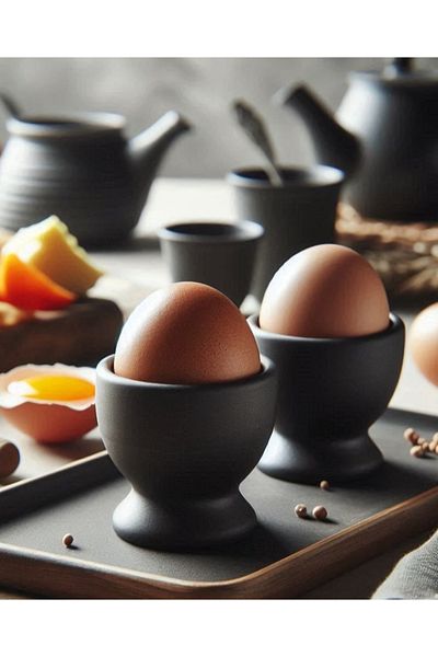 Home Set of 2 Black Matte Egg Cups