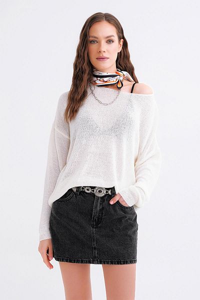 Mixray Women's 6933 Boat Neck, Slim Seasonal Knitwear and Sweater
