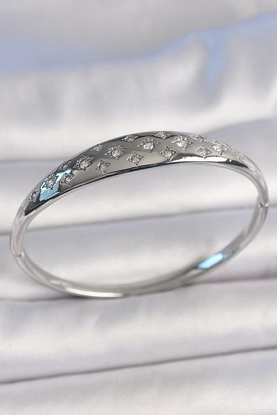 Clariss Brass Silver Color Zircon Stone Star Embroidered Women's Handcuffs