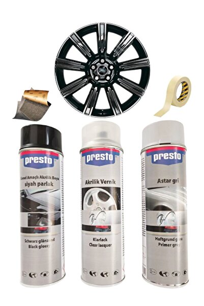 Presto Parlak Siyah Sprey Jant Boyama Seti+Vernik+Astar 500 Ml.
