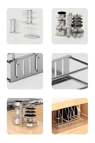 SİLVERLAND Pot and Pan Organizer Rack for Metal Cabinet 3 Different Uses 8 Tiers Organizer