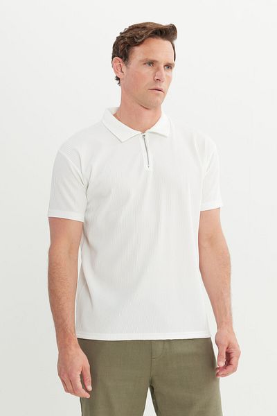 AC&Co / Altınyıldız Classics Ανδρικό μπλουζάκι Ecru Relax Fit Relaxed Cut Polo Neck Stretchy T-shirt