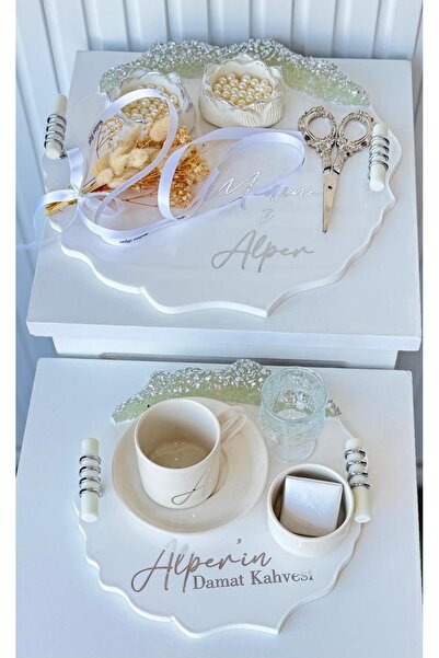 Eminönü Baskı Merkezi Söz Nişan İsteme Tepsi Seti Epoksi,İsimli Kurdele