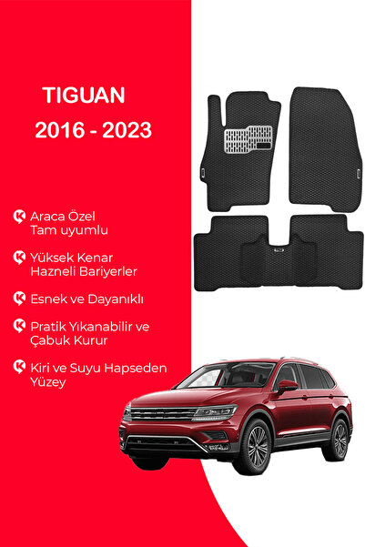 MOD10 TIGUAN 2016 - 2023 Uyumlu Hücreli Yüzey Eva Paspas Seti Siyah Yüzey Pas...