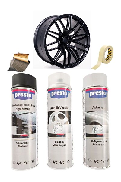 Presto Mat Siyah Sprey Jant Boyama Seti+Vernik+Astar 500 Ml.