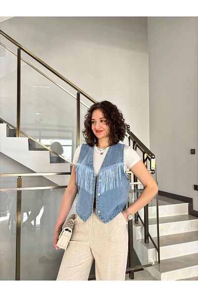 Butik Denim Vest with Tassel Detail