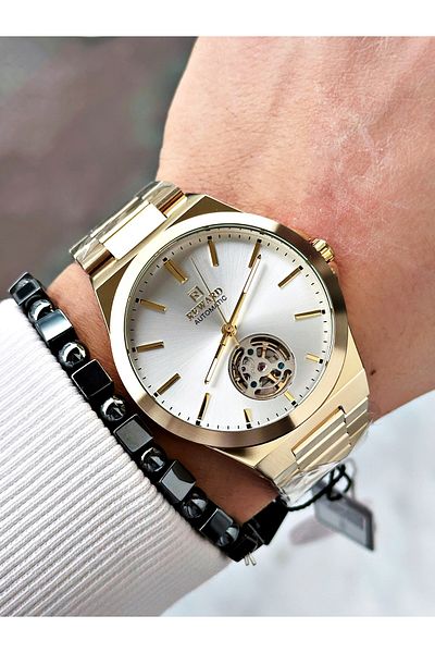 Reward Gold Color Automatic Winding Steel Band Men's Wristwatch + Bracelet