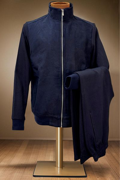 BESSA Ανδρικό σετ αθλητικών φόρμας Navy Blue Suede με λεπτομέρειες Laser Cut Motif Jacquard Fabric Standard Fit