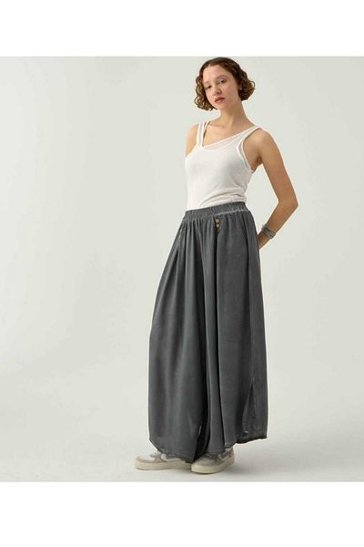 pier moda Pocketless Loose Viscose Trousers - Gray Color Baggy - 100% Cotton Fabric. Breathable Organic Product