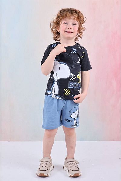 Yağmur Giyim PJKSKT Snoopy Pattern Blue Shorts Costum pentru băiat cu mânecă scurtă 7603-M