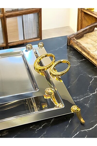 Tiamo Hatır Ayaklı Çay ve Kahve Tepsi Gold 2’li Set