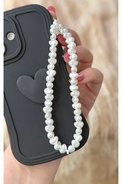 MirazTasarim Mi̇raztasarim Cream Color Shape Acrylic Pearl Phone Charmi Phone String Bag Charmi