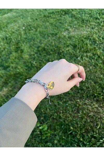 Glowy&Co. Heart Lock Gold-Silver Tarnish Stainless Steel Bracelet