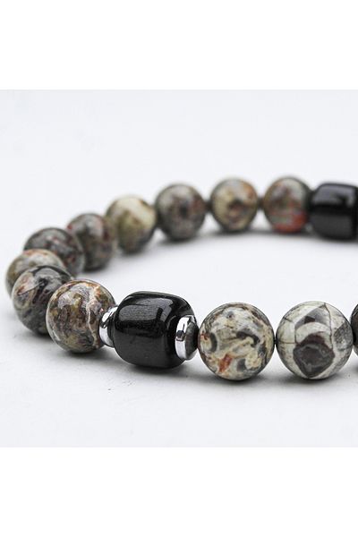 Skygo Snowflake Opisidian and Oltu Stone Elastic Bracelet