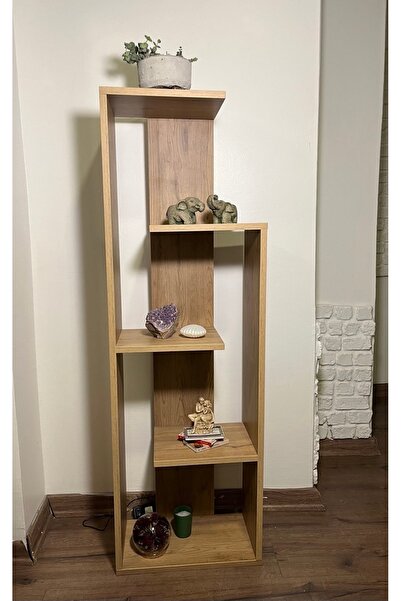 Piarcab Modern Asimetrik Ahşap Kitaplık | 4 Raflı Dekoratif 120x44x25cm