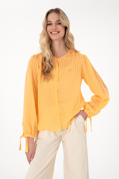 U.S. Polo Assn. قميص برتقالي طويل الأكمام للمرأة 50299609 -VR202