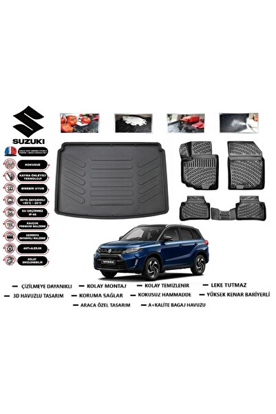 KALİTEOTO Suzuki Vitara 2025 Model Üst Bagaj Havuzu Araca Özel Paspas Takımı ...