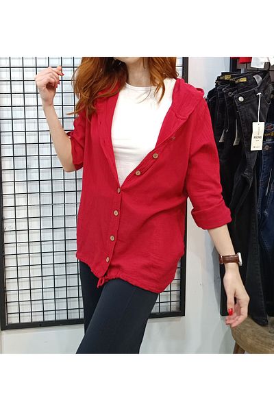 Butik Şans Hooded Seasonal Shirt Jacket with Guipure Detail on the Back