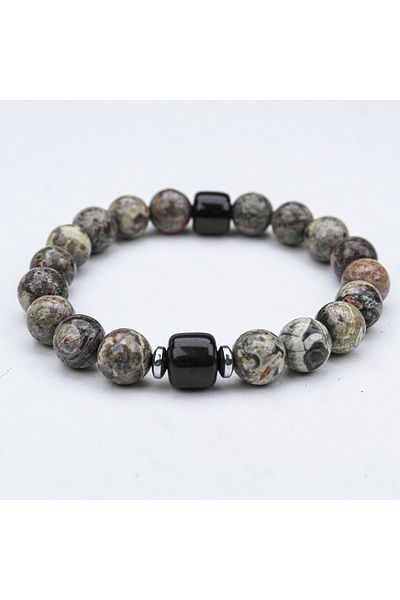 Skygo Snowflake Opisidian and Oltu Stone Elastic Bracelet