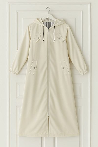 ALNİSS COLLECTİON Women's Large Size Waterproof Hooded Pocket Detailed Full Length Top Coat Trench Coat