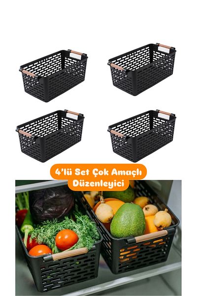 Palica Black 4-Piece Multi-Purpose Organizer Basket Set Kitchen, Bathroom, Office and Wardrobe Organizer