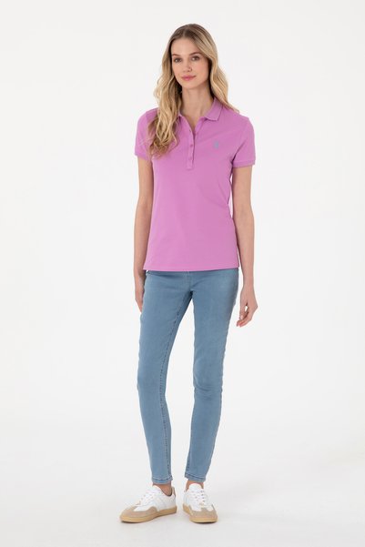 U.S. Polo Assn. Tricou de bază fucsia pentru femei cu gât polo 50300830-VR023