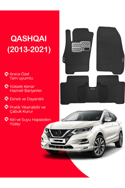 MOD10 QASHQAI 2013-2021 Uyumlu Hücreli Yüzey Eva Paspas Seti Paspas Takımı Si...