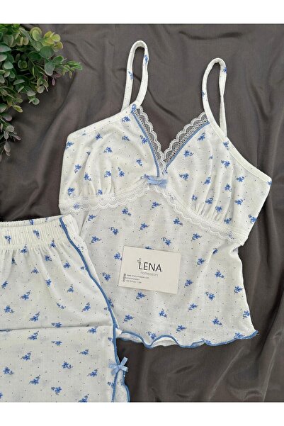 Lena Homewears Čistě modrá pyžamová sada se čtyřmi krátkými rukávy