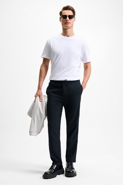 GRIMELANGE Khorn Men's Relaxed Lace-Up Regular Leg Navy Blue Trousers