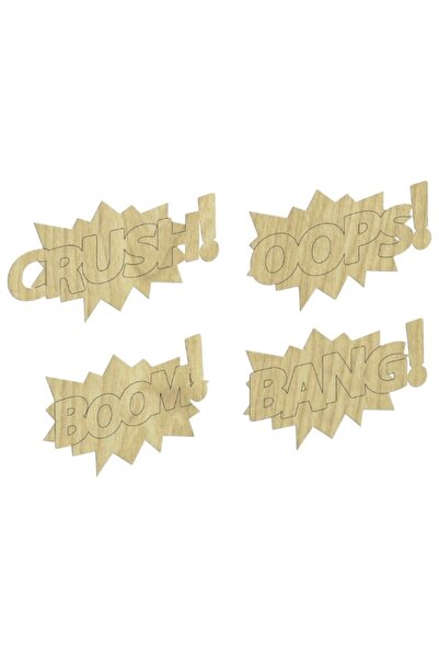 Atölye Kiraz Kd 188 Wooden Package Ornament-Oops, Crush, Bang, Boom Lettering
