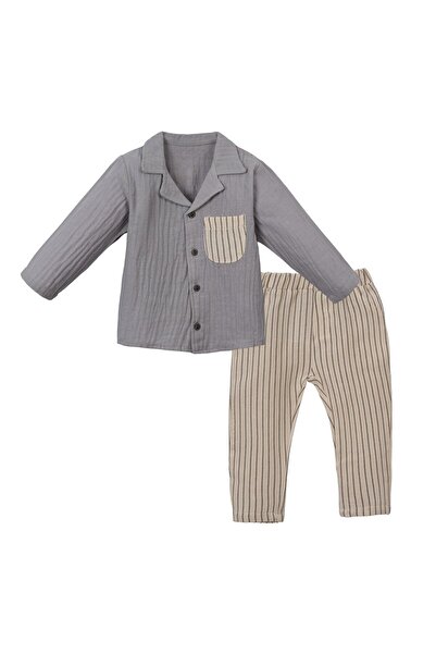 Necix's Çizgili Cep Detaylı Müslin Kumaş Erkek İkili Takım