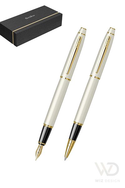 Scrikss 35 Filling Pens - Rollerball Pen Set White Gold Special Gift Boxed