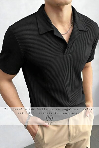 NewCabin 2025 New Season Men's Corded Ottoman Fabric Polo Neck T-Shirt