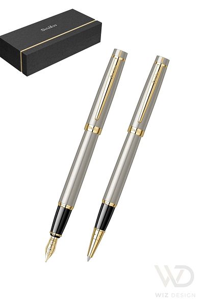 Scrikss 38 Filling Pens - Rollerball Pen Set Satin Gold Special Gift Boxed