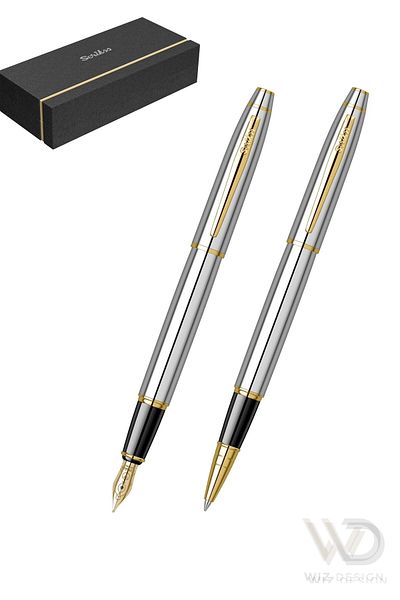 Scrikss 35 Dolmakalem - Roller Pen Set Gold Chrome Special Gift Boxed